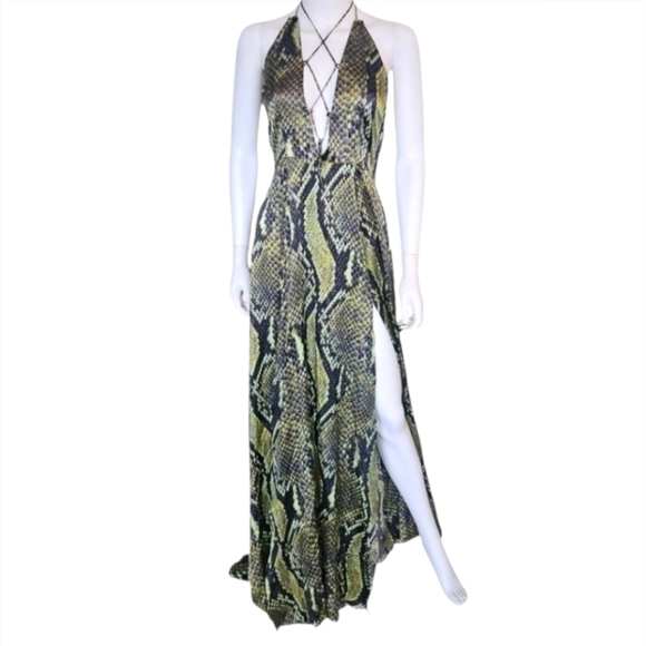 ADRIANA IGLESIASRunway Snakeskin Halter Gown Sculptural Evening Dress EU36